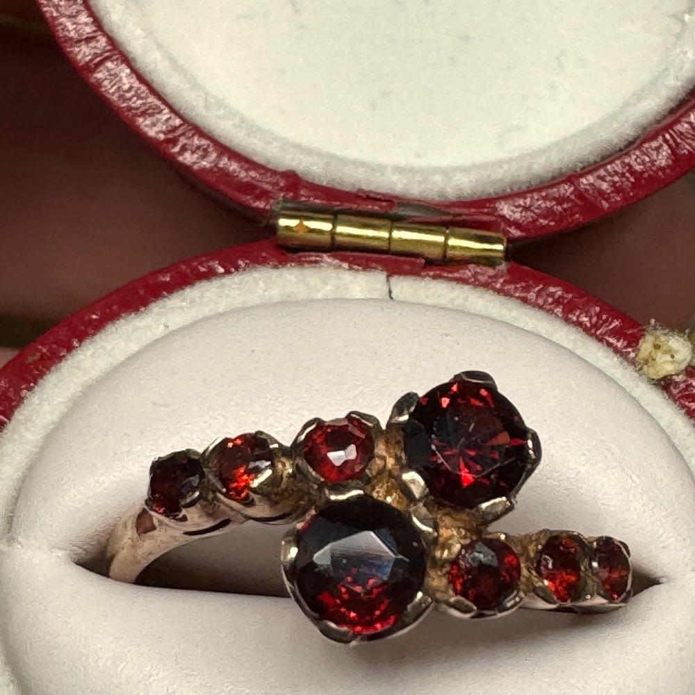 Antique Georgian Revival Bohemian Garnet 14k Gold Wash Sterling Silver 925 Ring